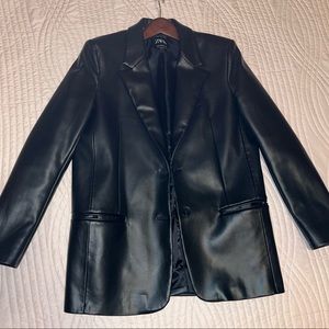 Zara Faux Leather Oversized Blazer (Black)